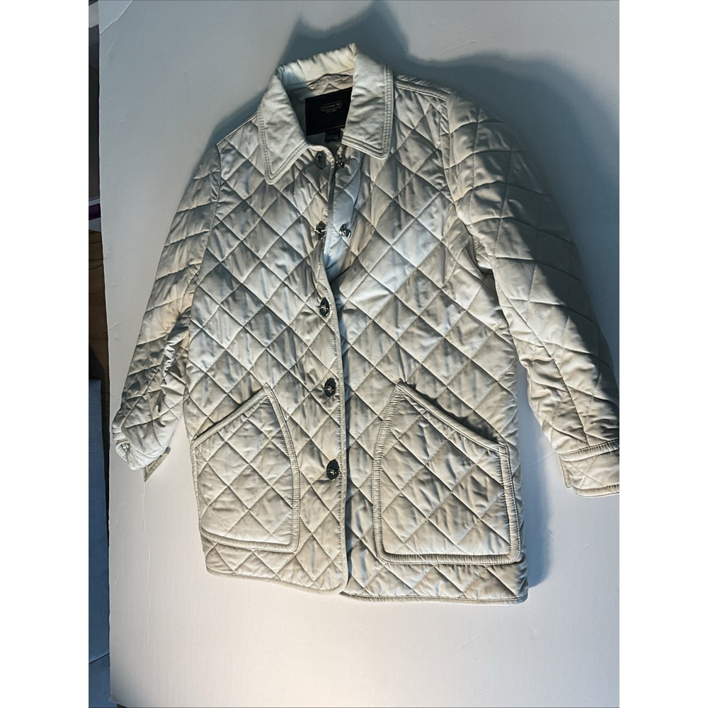 Coach Signature C Quilted Jacket Cream Turnlock Women's Size Large 10